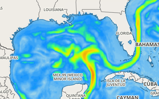 Xweather ocean currents map of the Gulf of Mexico